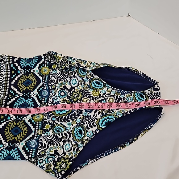 Mossimo 1-piece Swimsuit Blue & green Boho floral pattern Size L Strappy Back - Picture 15 of 17